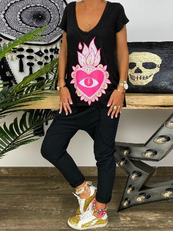 Comfortable Fashion V-neck Short Sleeve Flower Printed Casual Women's Suit