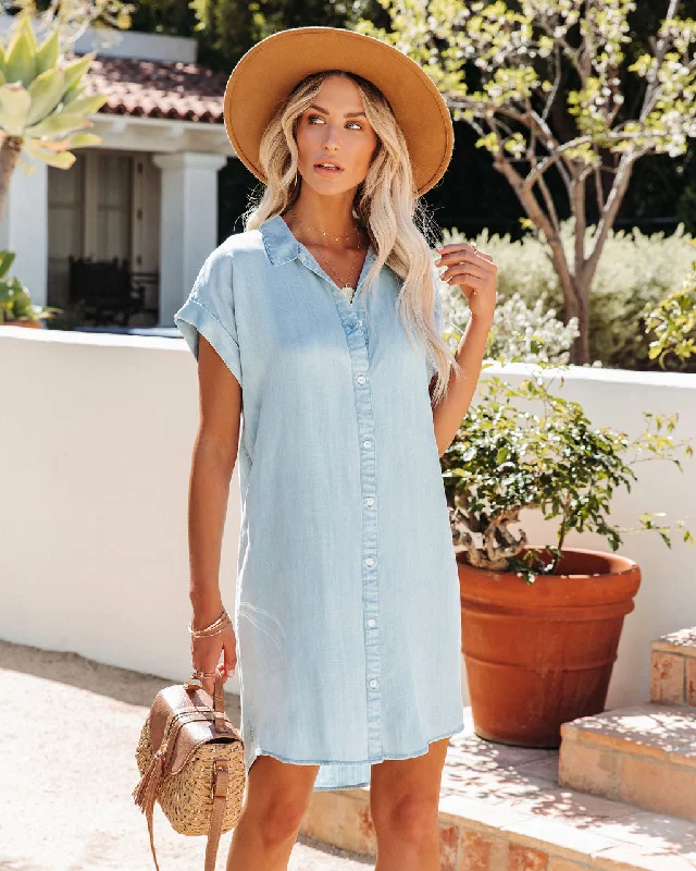 Romantic Data Ryan Chambray Button Down Dress - Light Wash