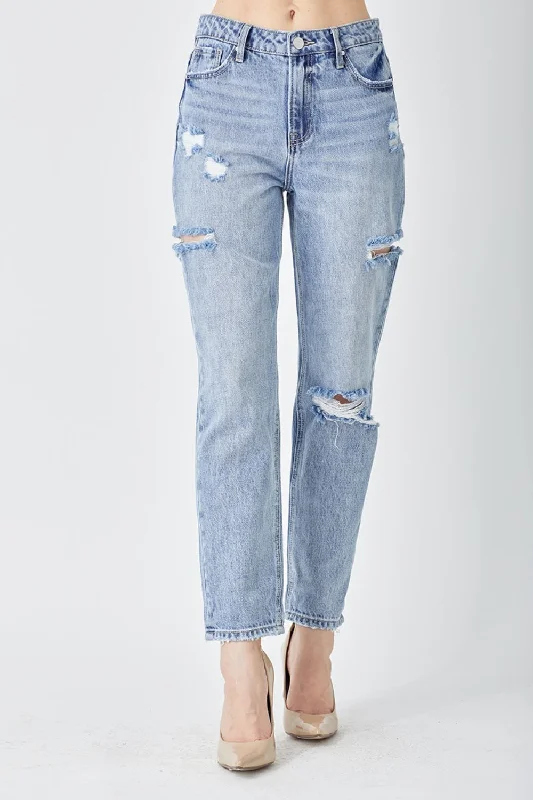 Goddess Outfit RISEN Distressed Slim Cropped Jeans