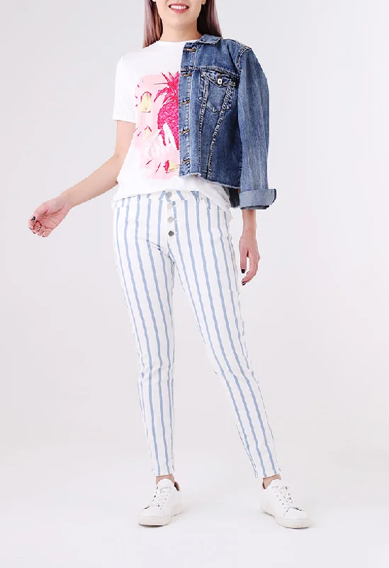 Sporty Chic Stripe Print Skinny Denim Pants