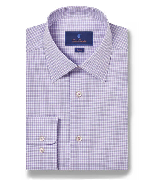 Soft T-Shirts David Donahue Lilac & White Micro Check Dress Shirt (Trim Fit)