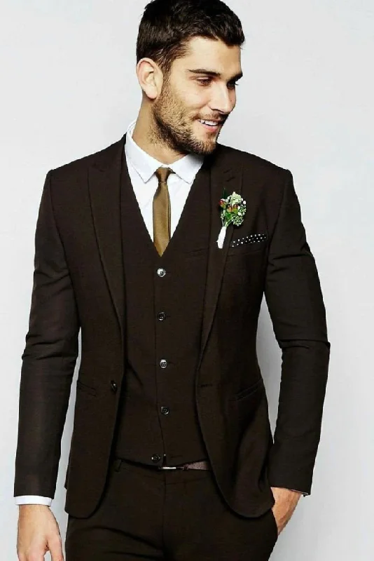 Jogging Jackets Men Three Piece Suit Tweed Brown Winter Suit Wedding Suit Dinner Suit Formal Party Wear Suit Men's