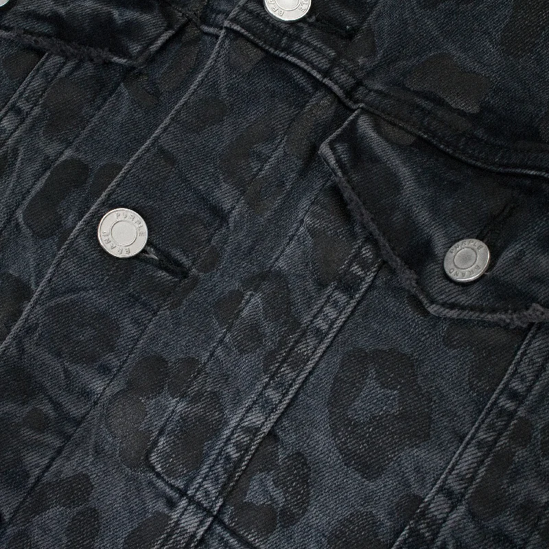 Sporty Wardrobe MONOGRAM LEOPARD PRINT TRUCKER Black DENIM JACKETS