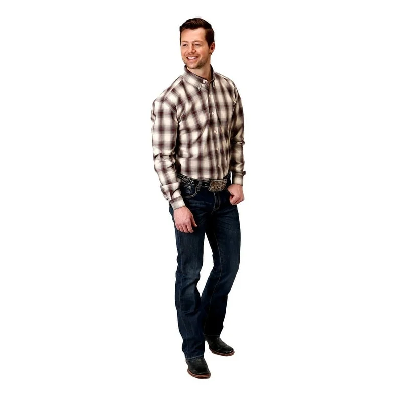 Soft Layers Roper Western Shirt Mens L/S Plaid Ombre Gray 03-001-0379-1045 GY