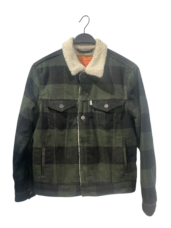 Laid-Back Style Levi's/Jacket/S/Polyester/GRN/Plaid/Trucker Jacket Sherpa Inside