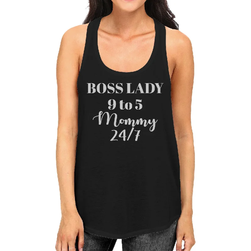 Sports Pants Boss Lady Mommy Womens Black Racerback Tank Top Funny Gift For Mom