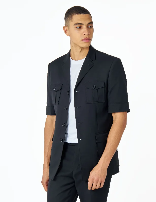 Parkas Style CLASSIC BLACK SAFARI SUIT JACKET SHORT SLEEVE