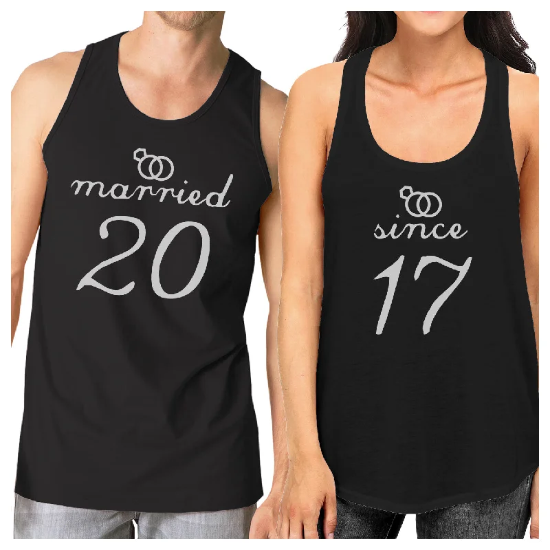 Bright Shirts Married Since Custom Matching Couple Black Tank Tops