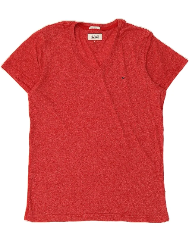 Street Style TOMMY HILFIGER Mens T-Shirt Top Large Red