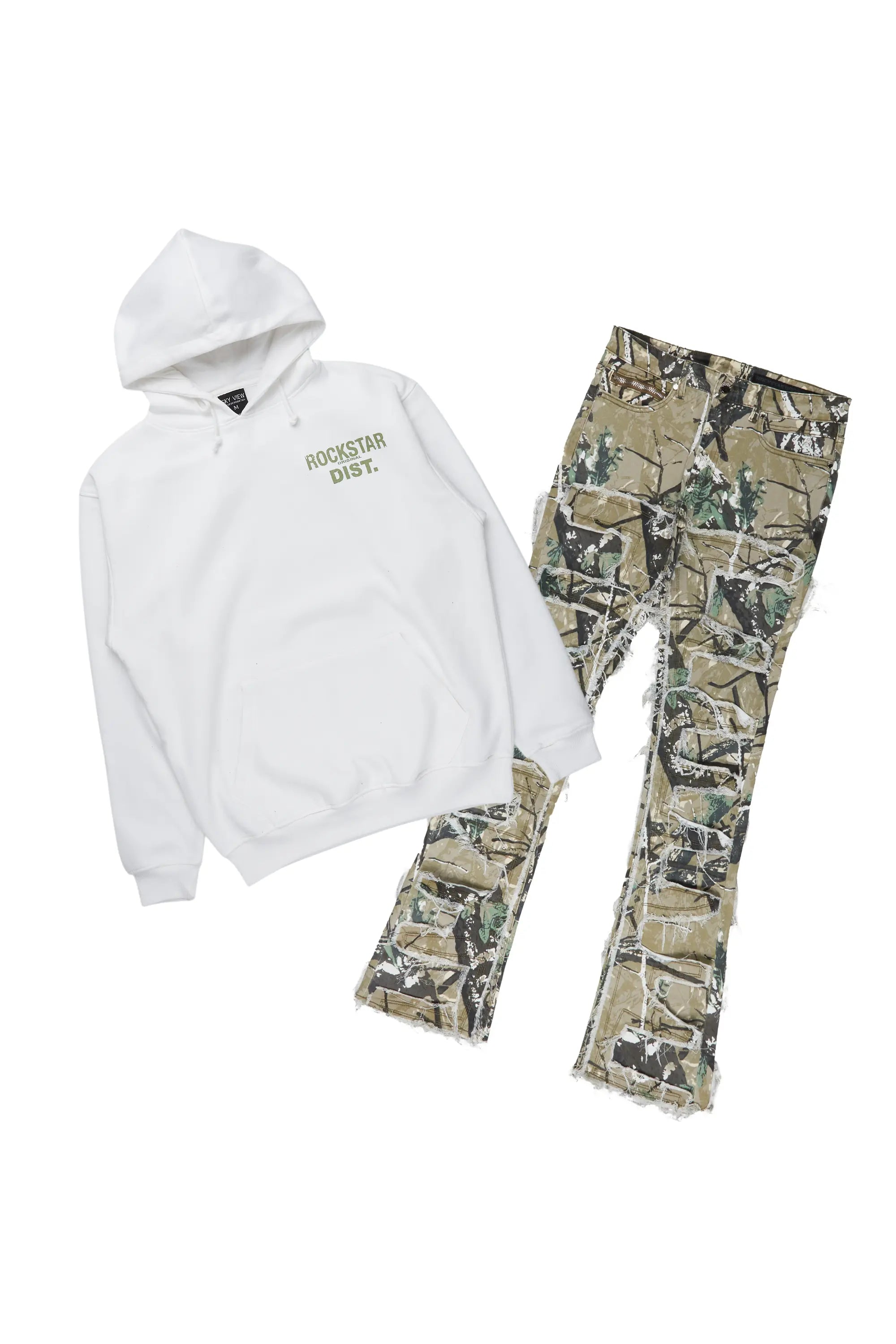 Casual Trends Lake White/Green Hoodie & Shake Sacked Flare Jean Bundle