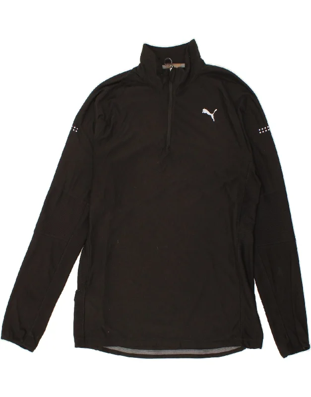 Premium Comfort PUMA Mens Zip Neck Pullover Tracksuit Top Medium Black Polyester