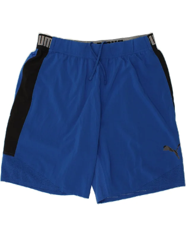 Laid-Back Style PUMA Mens Graphic Sport Shorts 2XL Blue Colourblock Polyester