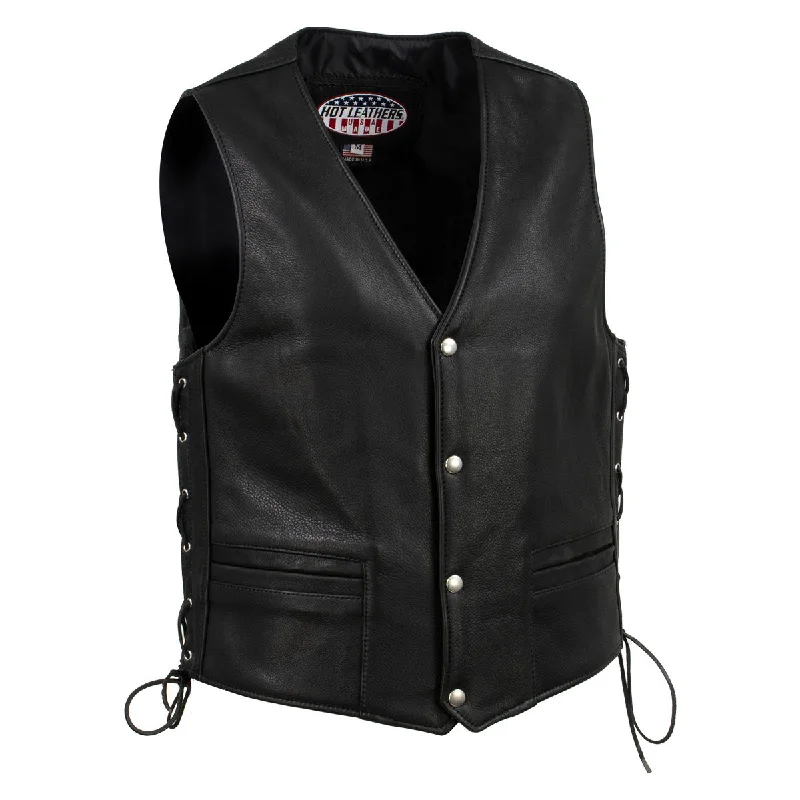 Sporty Chic Hot Leathers VSM5003 USA Made Men's 'Gaucho' Black Extra Long Back Premium Steerhide Leather Vest