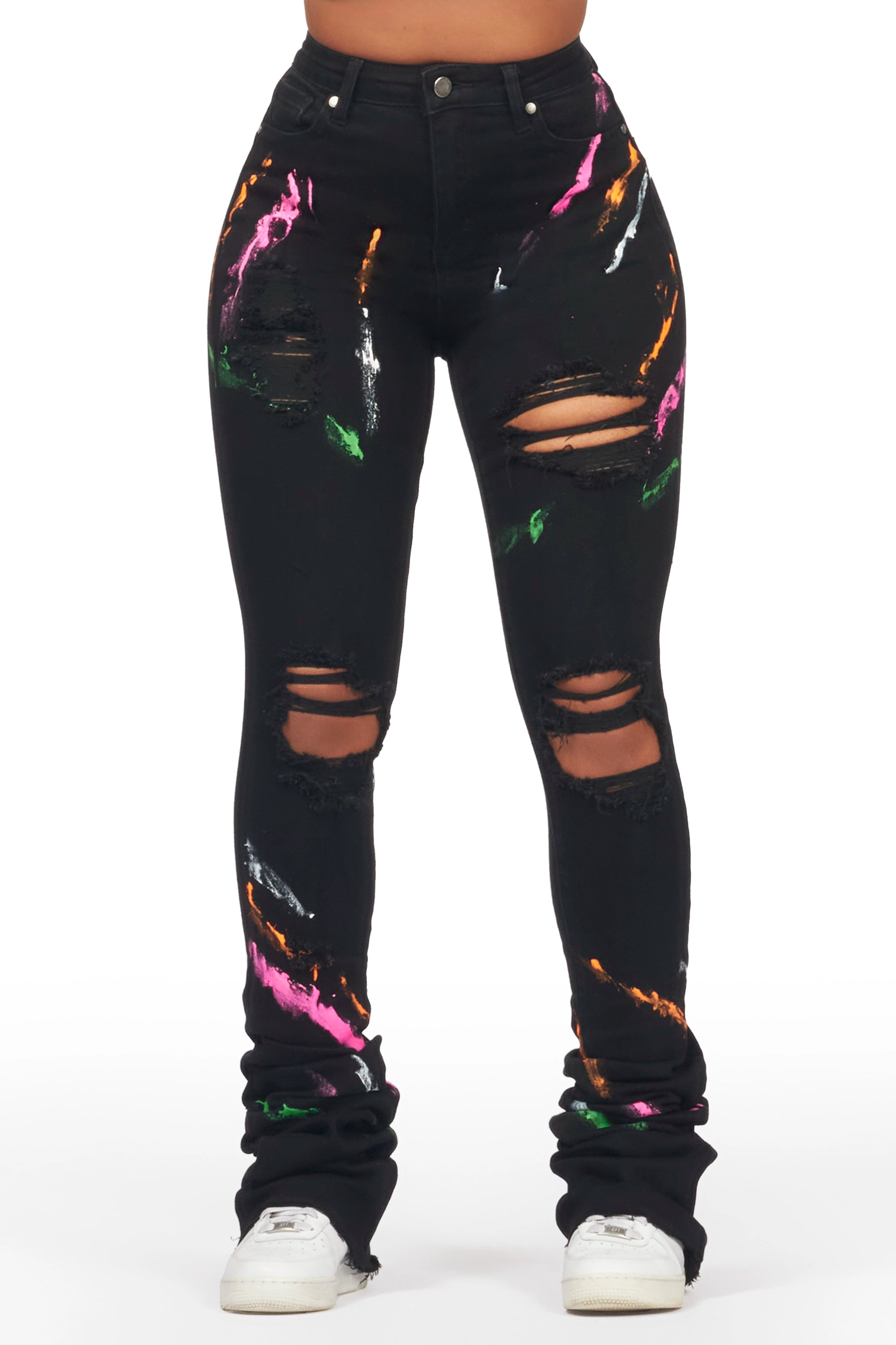 Fashion Expert Marissa Black Painted Super Stacked Jean