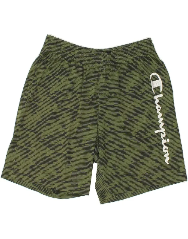 Everyday Wear CHAMPION Mens Graphic Sport Shorts Medium Green Pinstripe Polyester