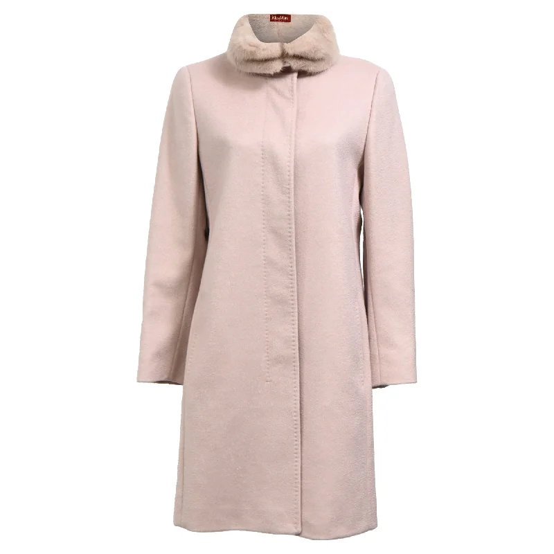 Personalized Design Max Mara Studio Fur Collar Coat in Pink Wool