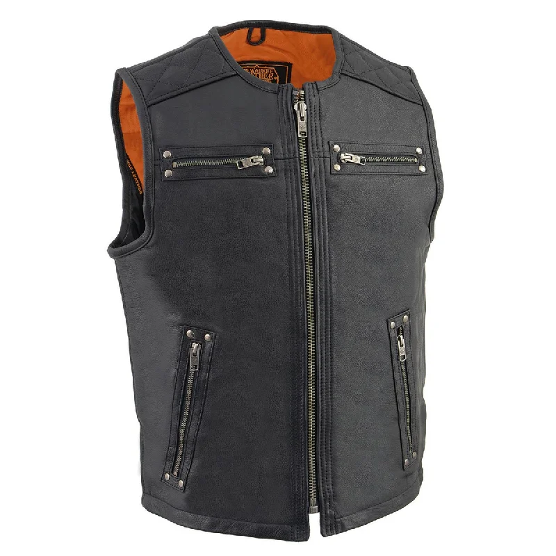 Soft Layers Milwaukee Leather MLM3550 Men's Black Zipper Front Long Length Leather Vest