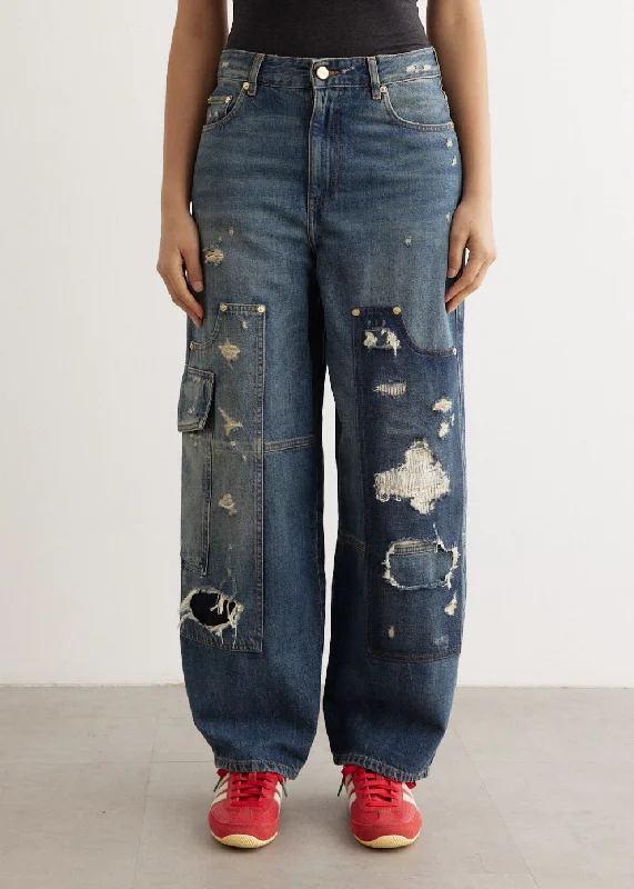 Luxury Fashion Heavy Washed Denim Carpenter Jeans