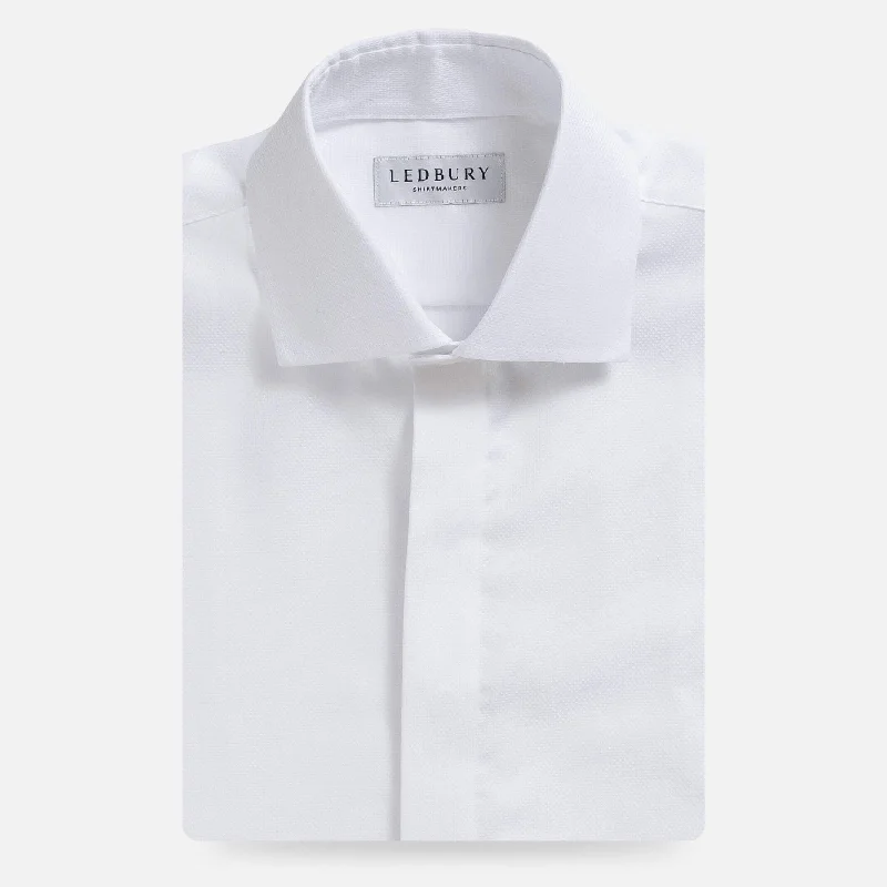 Tailored Comfort The White Elden Dobby Non Iron Covered Placket Custom Tuxedo Shirt