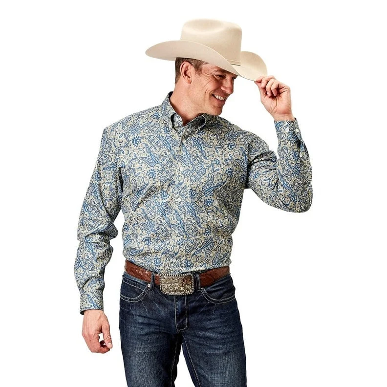 Printed Scarves Roper Western Shirt Mens L/S Button Delft Paisley 03-001-0326-2025 BU