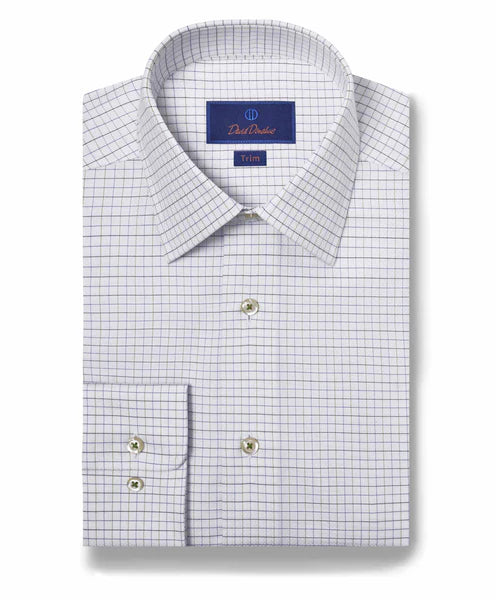 Casual Wear David Donahue White & Grass Tattersall Check Dress Shirt (Trim Fit)