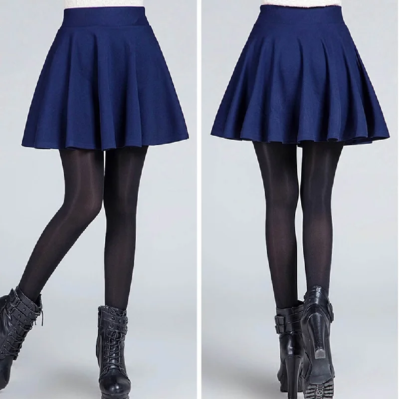 Trendy Items Sexy Women's Stretch High Waist Plain Skater Flared Pleated Casual Cotton Mini short Skirt Fashion