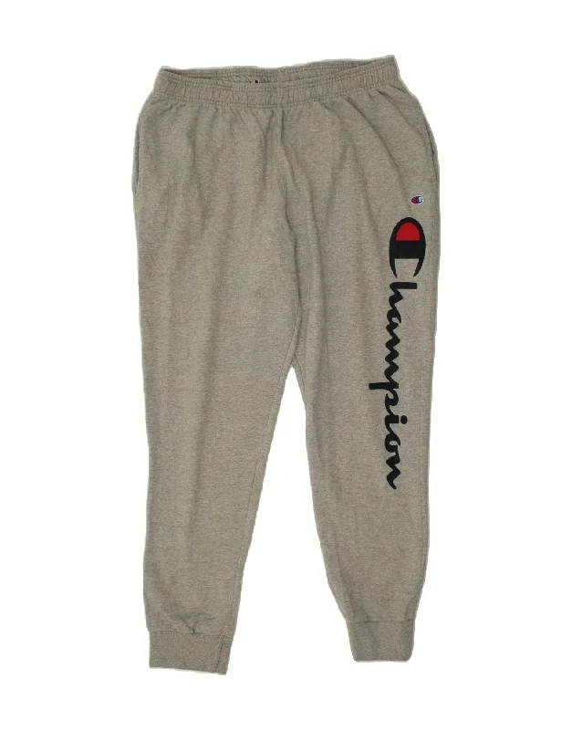 Comfortable Style CHAMPION Mens Graphic Tracksuit Trousers Joggers 2XL  Grey Cotton