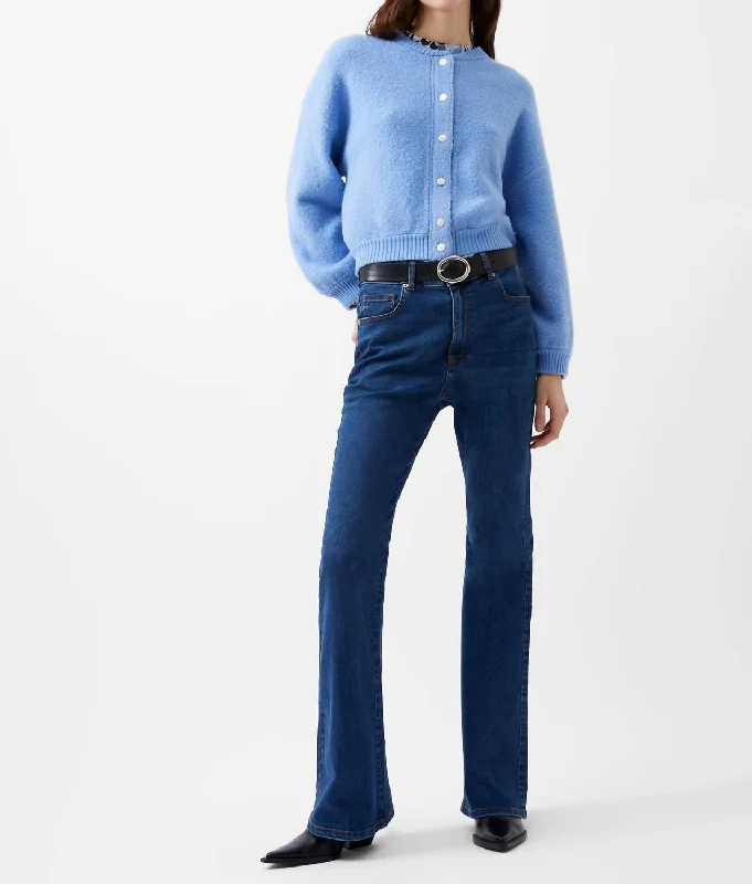 American Style Melissa Knit Bomber Jacket In Dusted Blue