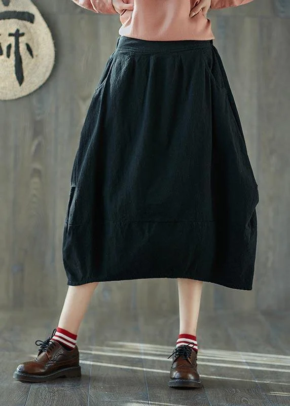 Personalized Outfit French Black Elastic Waist lantern Cotton Linen Skirt Summer