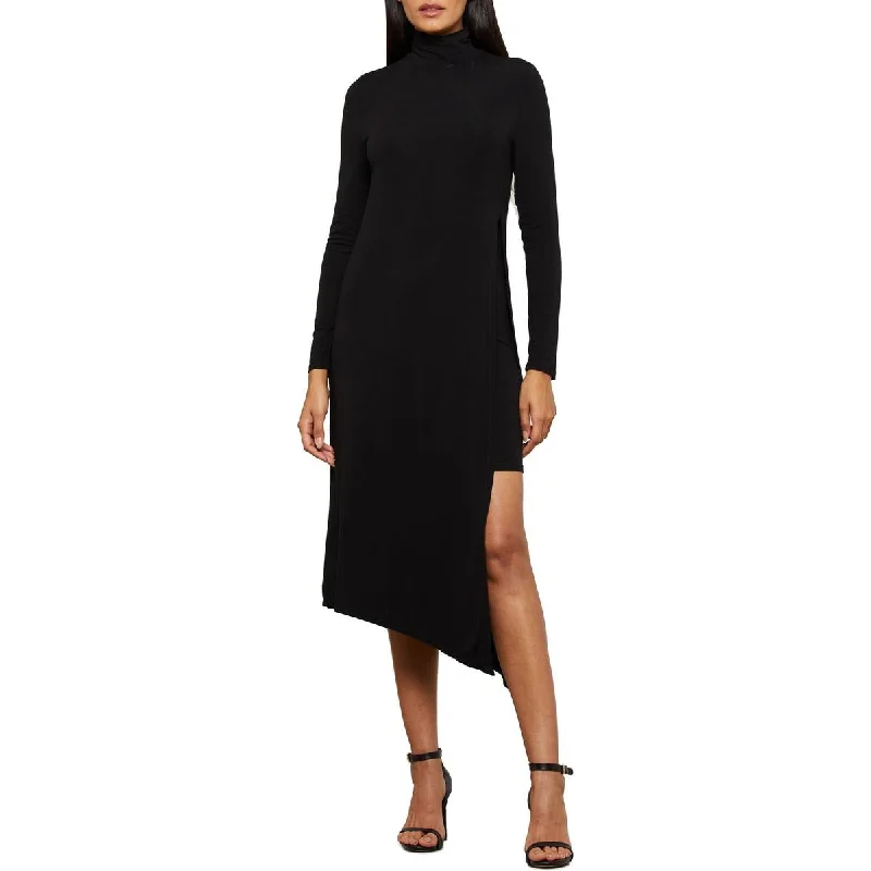 Embroidery Design BCBGMAXAZRIA Womens Turtleneck Asymmetric Midi Dress