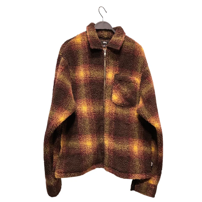 Sporty Wardrobe STUSSY/Jacket/M/BRD/Plaid/SHADOW PLAID SHERPA ZIP