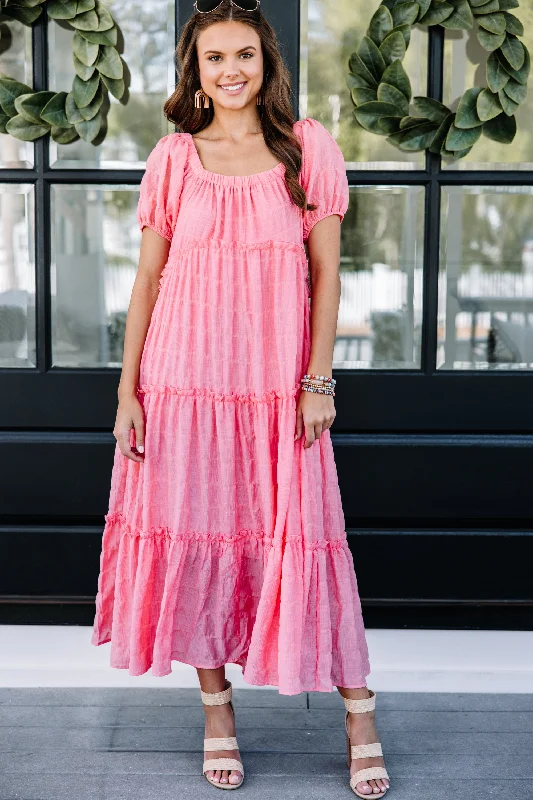 Modern Tailoring On Your Own Pink Berry Midi Dress