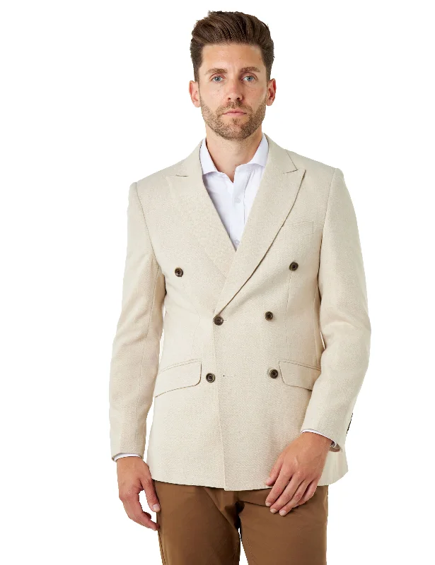 Easygoing Fashion CALIX – Ivory Herringbone Tailored Double Breasted Blazer