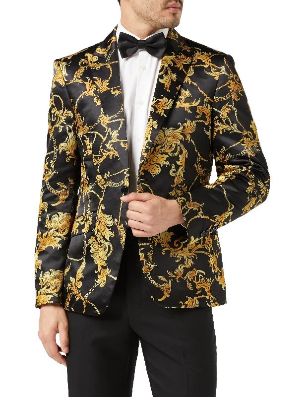 Simple Styles Gold Floral Brocade Print Blazer