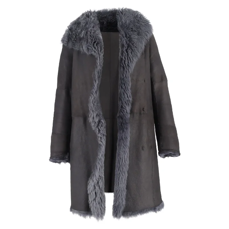 Modern Tailoring Joseph Fur-Lined Open Coat in Grey Leather