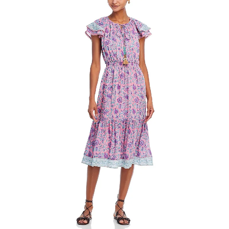 Classic Series Bell Womens Eva Cotton Tie neck Midi Dress