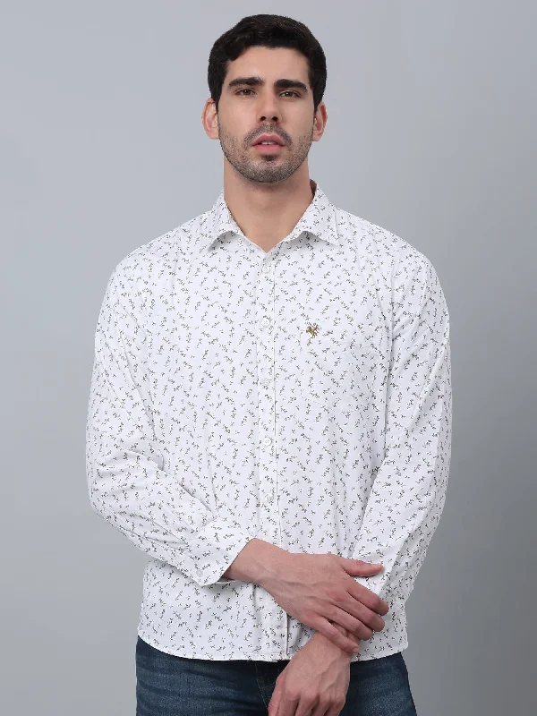 Statement Shoes Men's White Casual Floral Print Full Sleeve Shirt