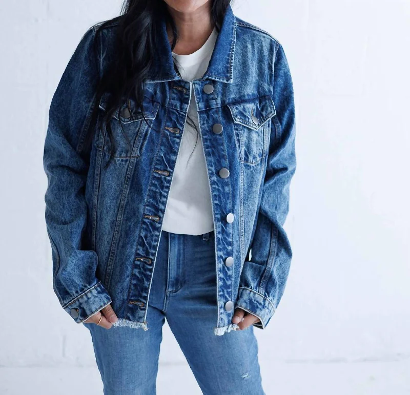 Printed Patterns Bee Denim Jacket In Dark Wash Denim