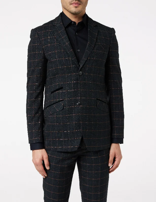 Everyday Wear ORANGE GRID CHECK ON BLACK JACKET & WAISTCOAT