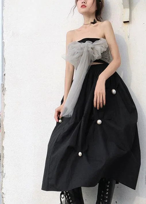 Elegant Design High Waist Style Black Nail Bead Summer A Line Skirts