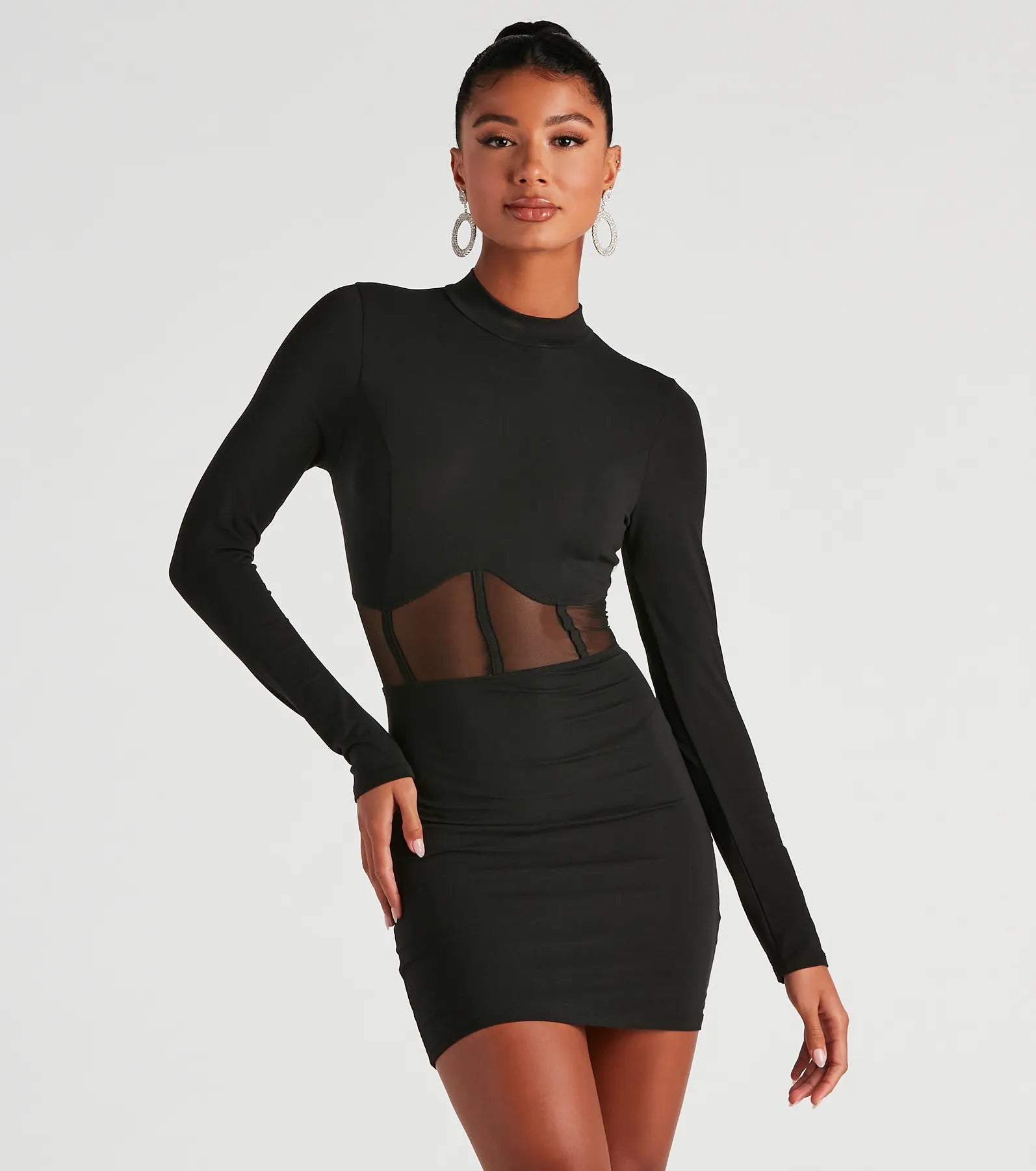 Noble And Elegant Sweet Peek Mesh Corset Trim Dress