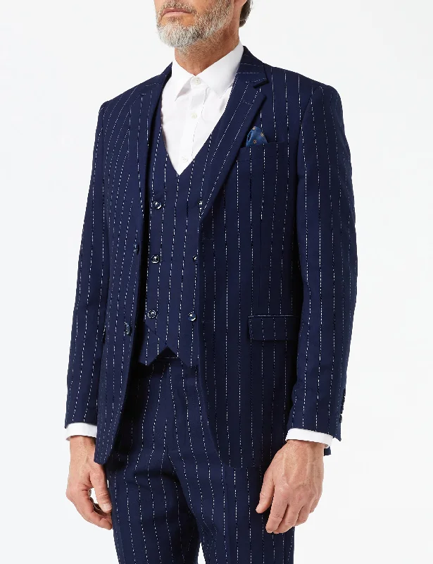 Premium Comfort WHITE PINSTRIPE ON NAVY JACKET & WAISTCOAT
