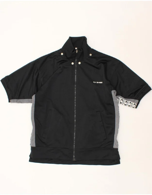 Versatile Style VINTAGE Mens Graphic Short Sleeve Tracksuit Top Jacket Small Black