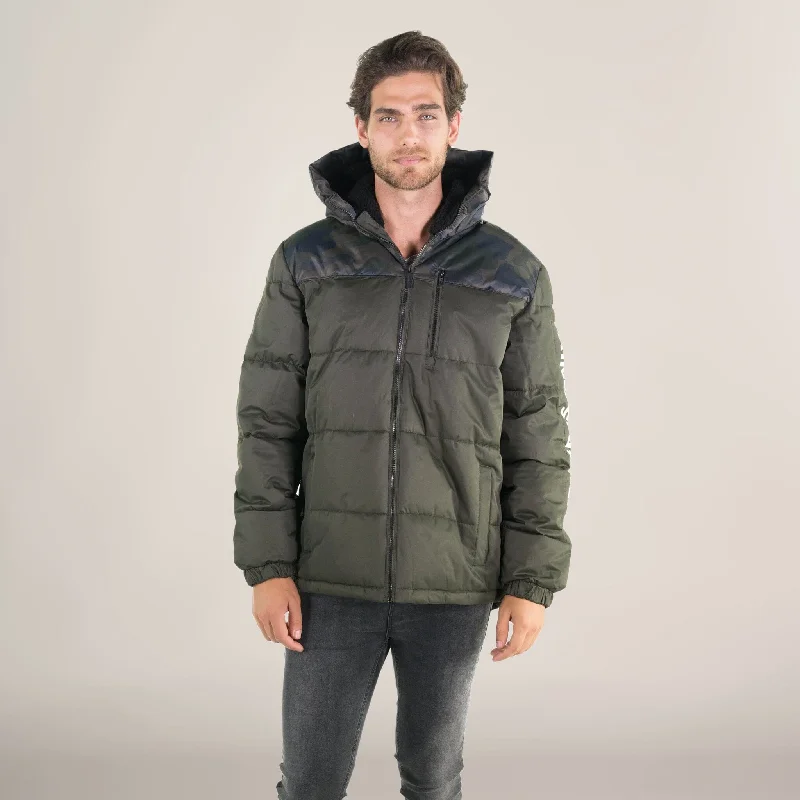 Stylish Sneakers Men's Twill Block Puffer Jacket