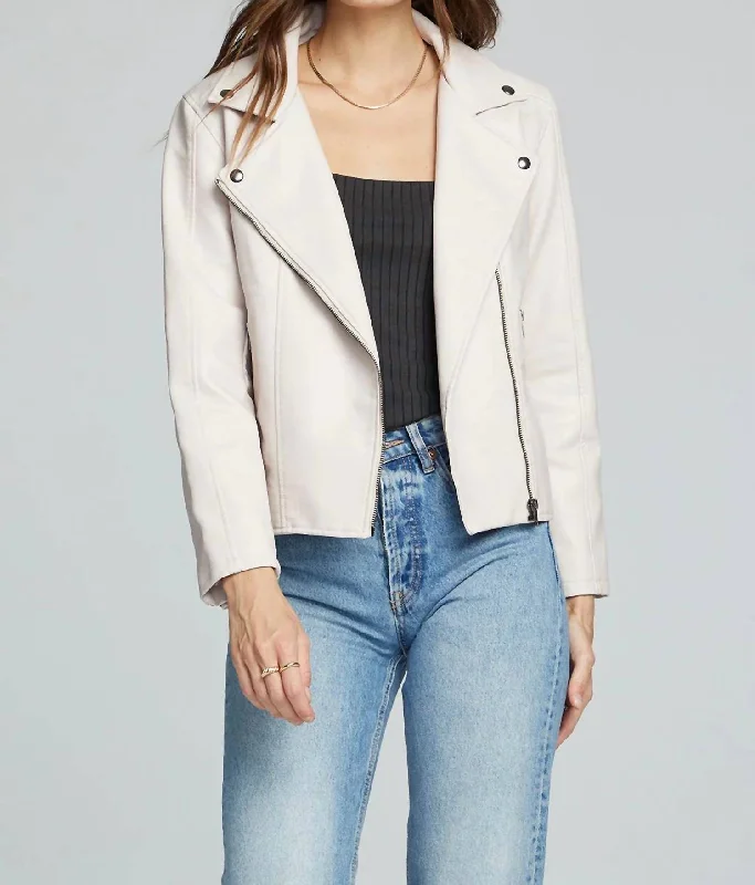 Versatile Itinerary Effie Vegan Leather Moto Jacket In Bone