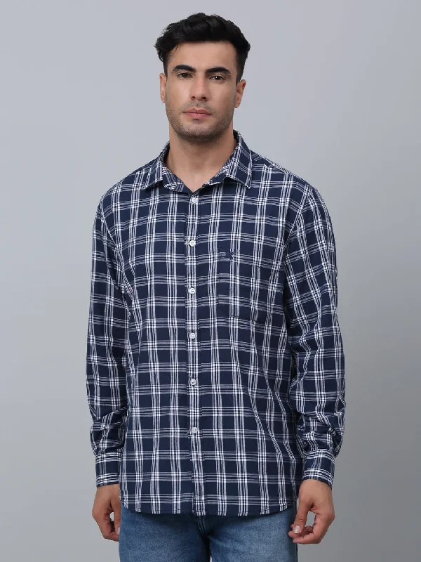 Comfortable Outfits Men's Navy Blue Casual Medium Checks Full Sleeve Shirt