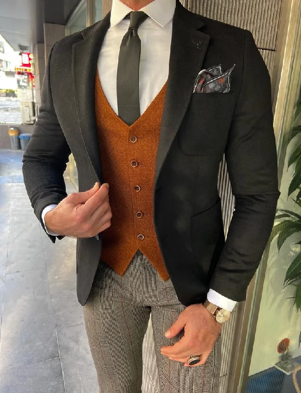 Stylish Sweaters Rick Slim Fit Baroncelli Italian Fabric Stamped Black Blazer