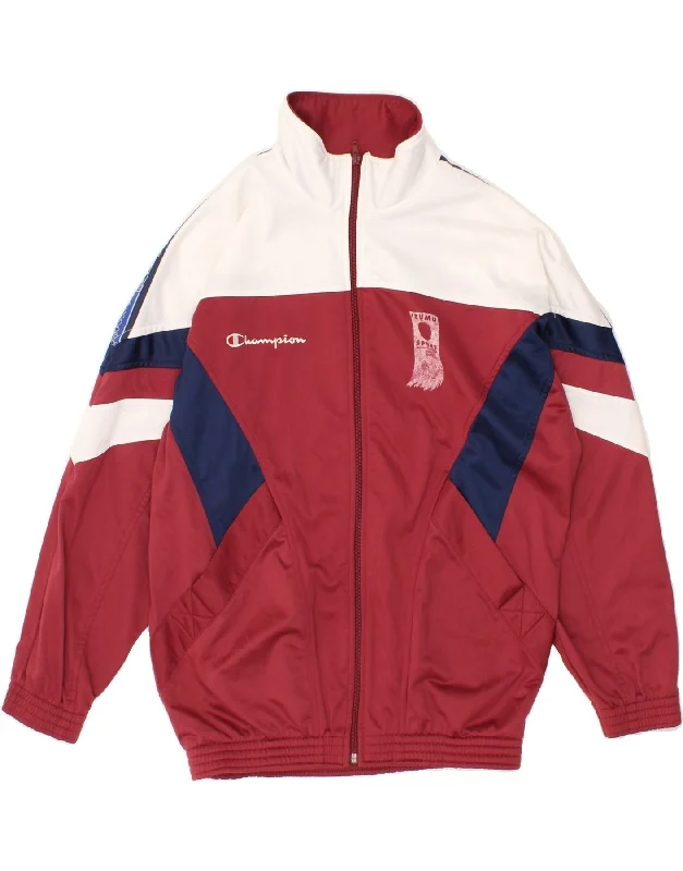 Modern Style CHAMPION Mens Graphic Tracksuit Top Jacket Small Burgundy Colourblock