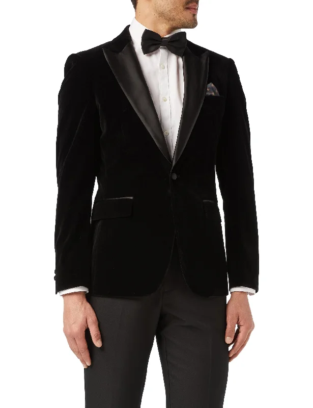 Stylish Apparel DINNER TIM - Black Soft Velvet Tuxedo Jacket