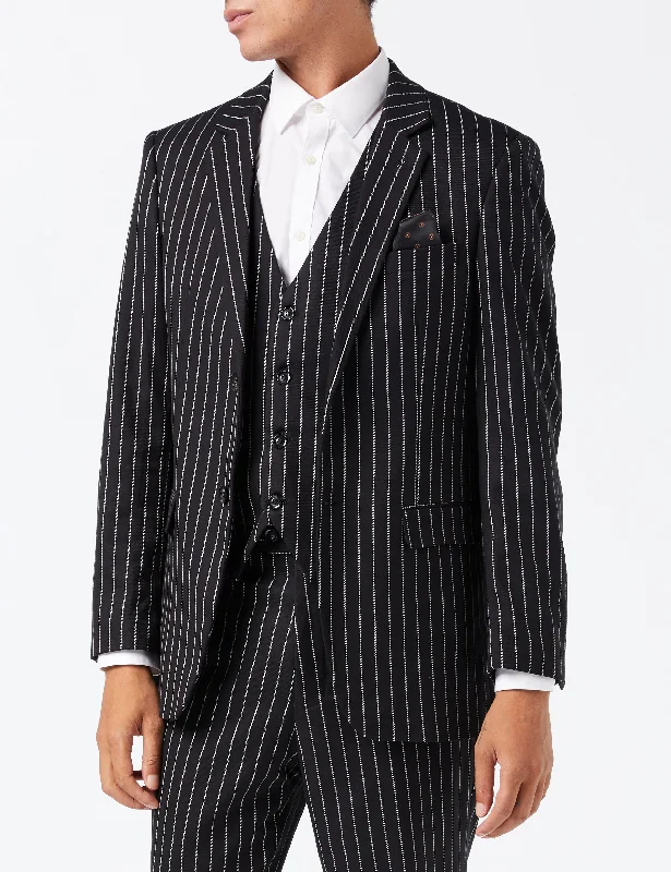 Sporty Suits WHITE PIN STRIPE BLACK JACKET